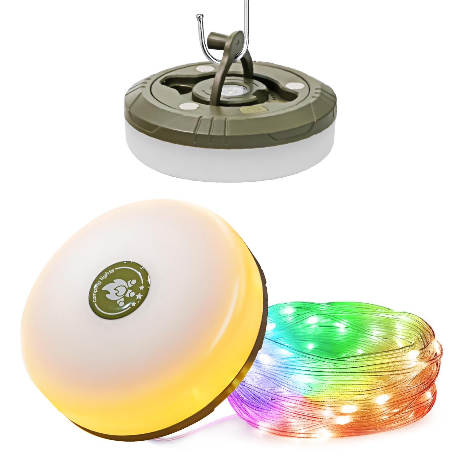 HAMLITE Camping Light String, 3 in 1 Camping Light Rechargeable(29.5Ft), RGB Portable Outdoor String Lights, Durable Tent Fairy Lights, Multi-Modes & Brightness, USB RV Awning Lights for Camper, Yard