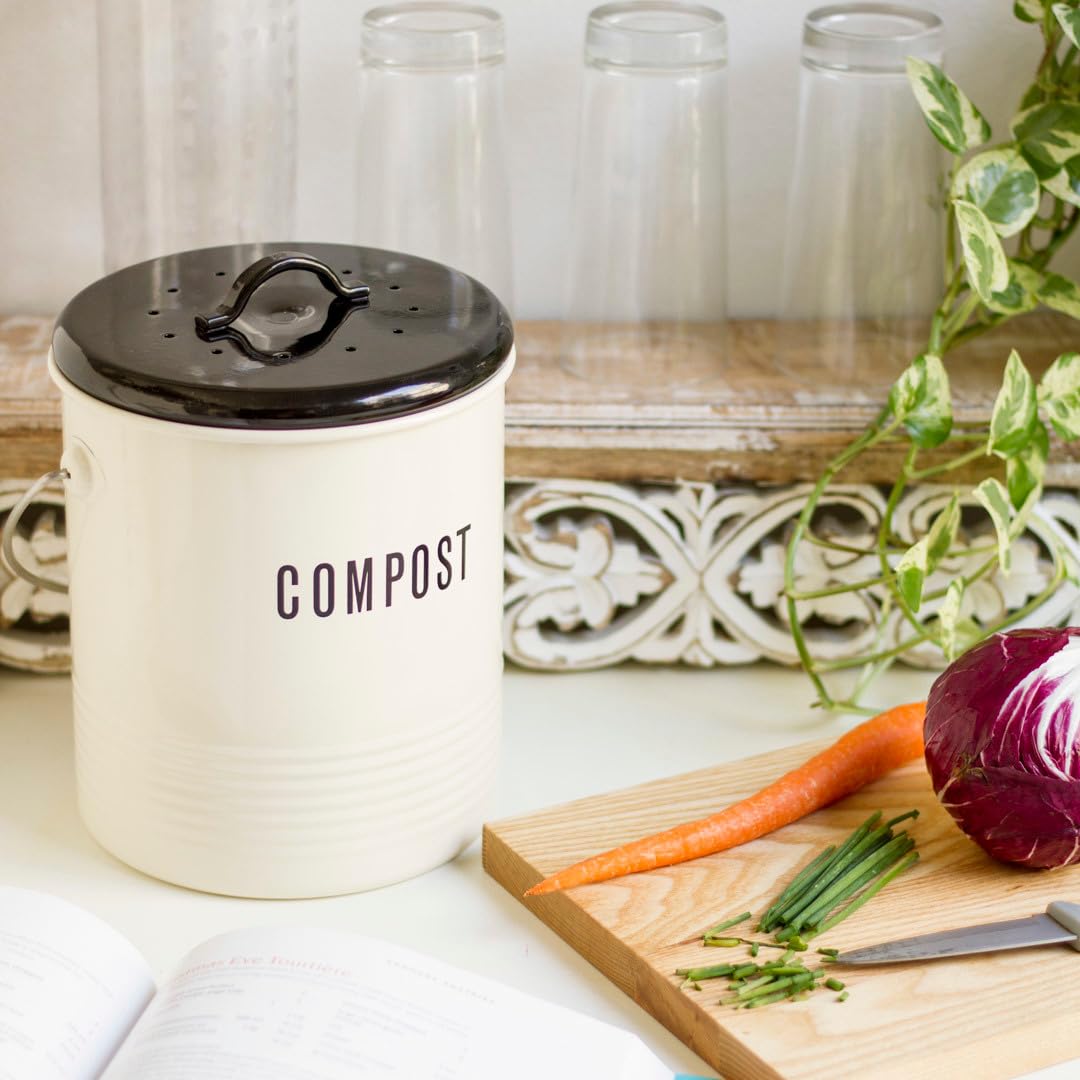 Now Designs 5123002aa Vintage Compost Bin, Ivory