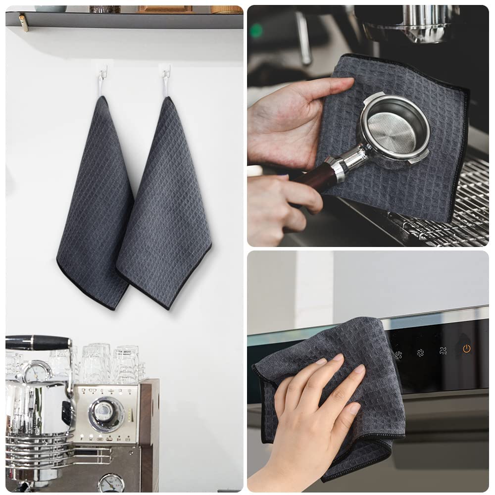 KinHwa Dish Cloths Ultra Absorbent Microfiber Cleaning Cloths Odor Free Waffle Weave Kitchen Dishcloths Rags 12inch x 12inch Gray 6 Pack