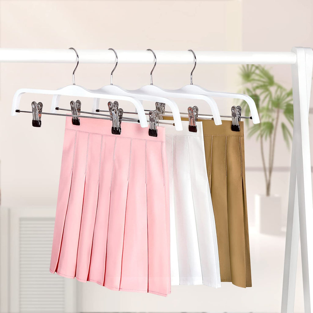 TOPIA HANGER Wooden Pants Hangers,Slim Natural Wood Skirt Hangers with Anti-Rust Hook and Adjustable Metal Clips, Perfect for Skirts,Pants,Slacks-10 Pack-CT17W