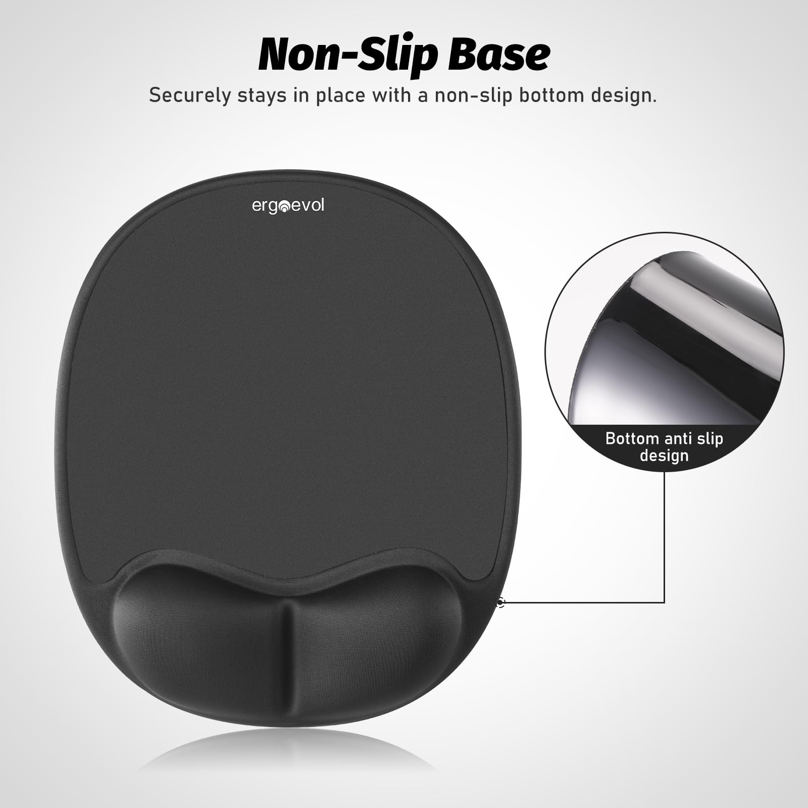 ErgoEvol Ergonomic Mouse Pad with Skin-Friendly Lycra Memory Foam Wrist Rest, Easy-to-Clean Smooth PP Surface, and Non-Slip PU Base – Ideal for Vertical, Ergonomic, and Office Mice(Jet Black)