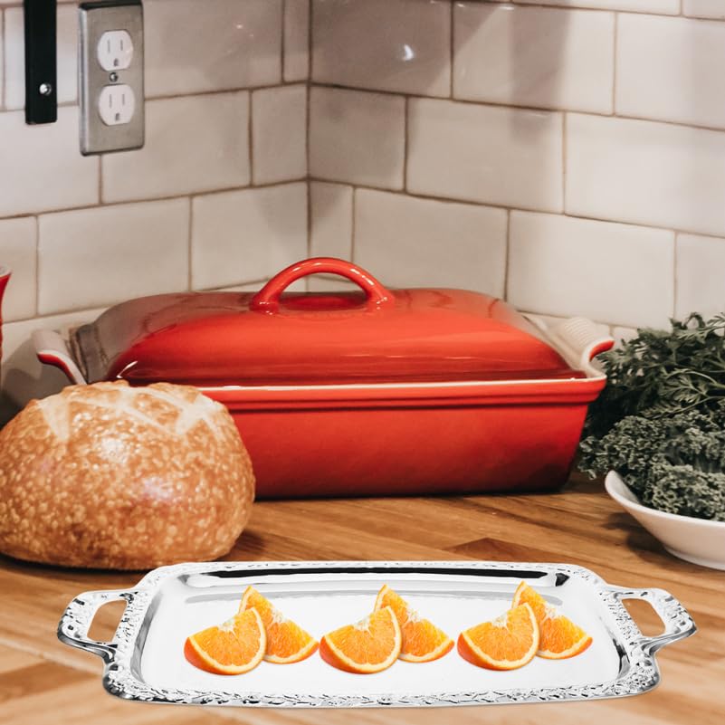 STOBAZA Elegant Stainless Steel Rectangular Food Serving Plate Organized Storage Tray for Snacks Fruits Small Items