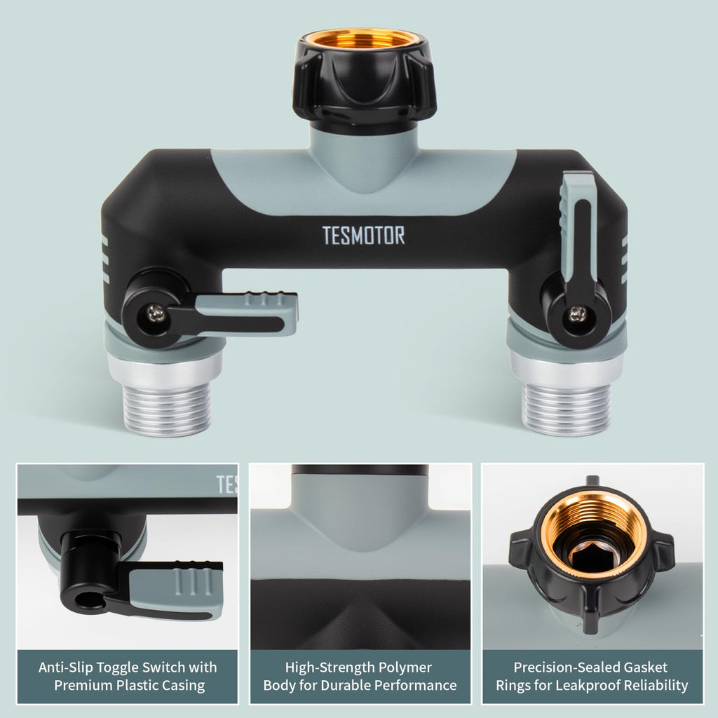 Tesmotor 2-Way Tap Splitter, 3/4 Inch 2 Way Hose Tap Splitter with 2 Individual Valves for Garden Kitchen Faucet