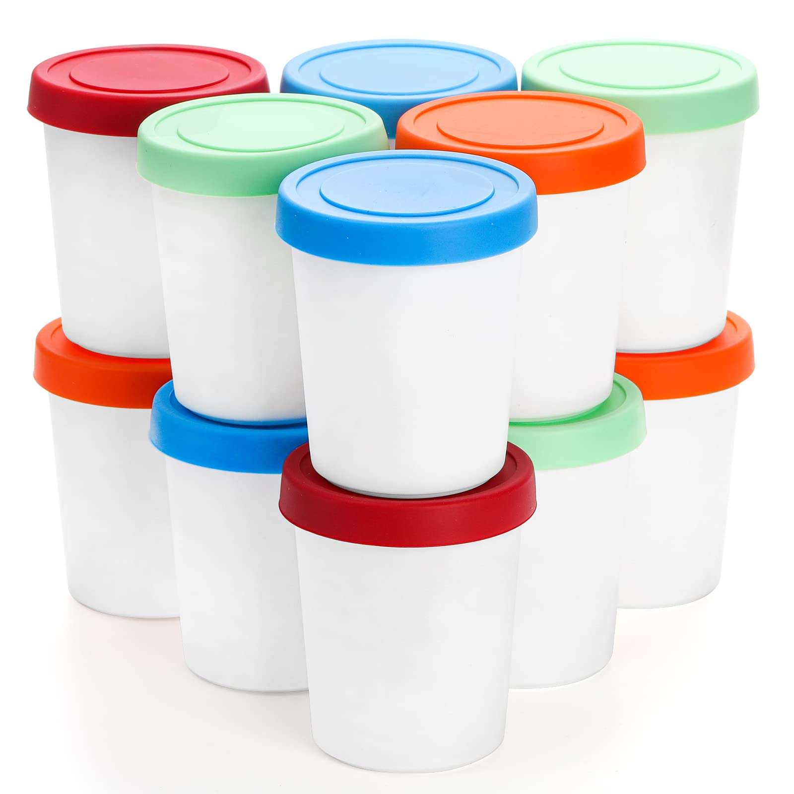 Peohud 12 Pack Mini Ice Cream Containers with Lids, 6oz Individual Freezer Storage Tub with Silicone Lids, Reusable Freezer Storage Container for Ice Cream, Gelato, Sorbet, Dessert