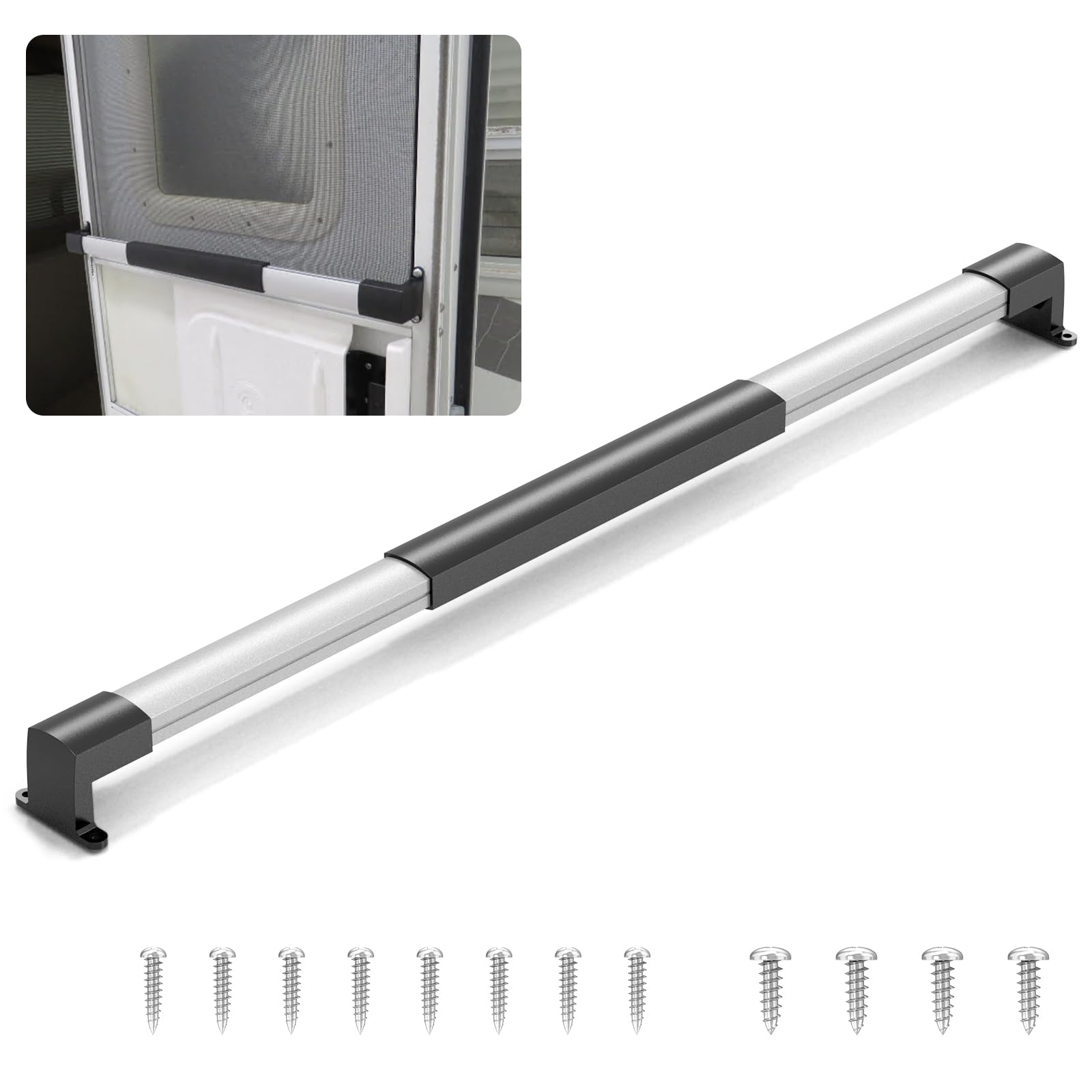 RV Screen Door Handle Adjustable Cross Bar Universal Fit Push Bar Metal and Plastic Durable Construction Crossbar for Travel Trailer Motorhome Camper Accessories