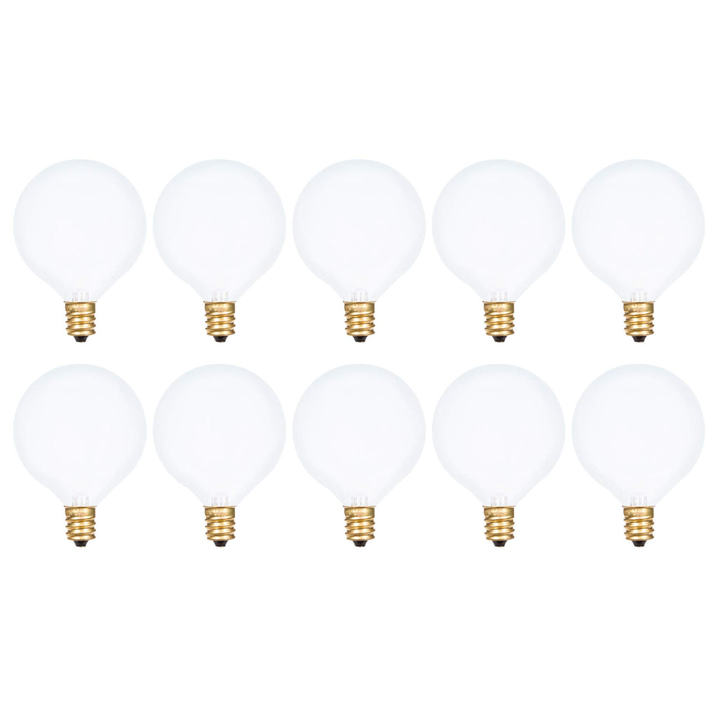 Simba Lighting Small Globe G16.5 Round Bulb 25W E12 Candelabra Base (10 Pack) for Chandelier, Ceiling Fan, Decorative Vanity Lights, Sconce, Aromatic Wax Warmer, Frosted Glass 120V, 2700K Warm White