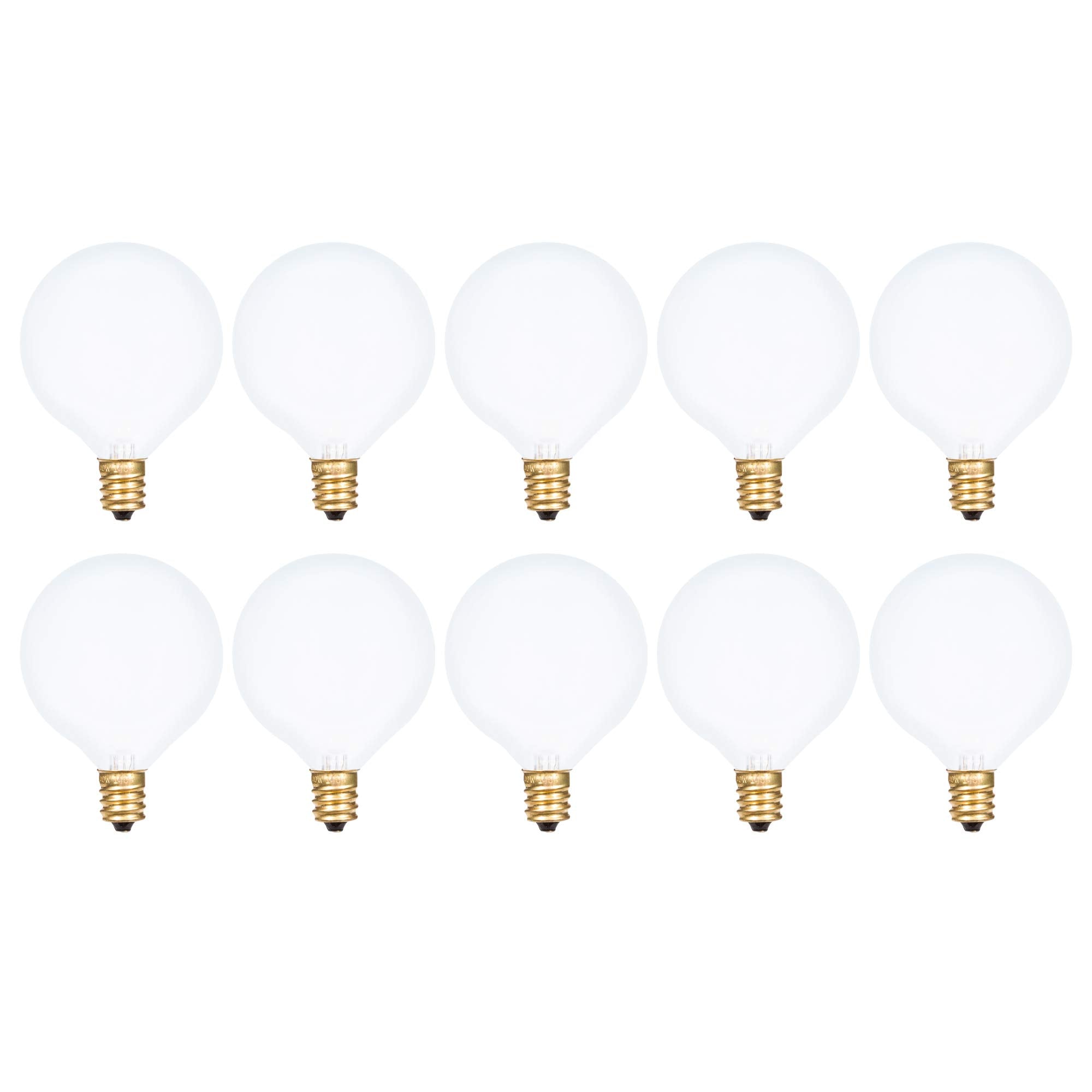 Simba Lighting Small Globe G16.5 Round Bulb 25W E12 Candelabra Base (10 Pack) for Chandelier, Ceiling Fan, Decorative Vanity Lights, Sconce, Aromatic Wax Warmer, Frosted Glass 120V, 2700K Warm White