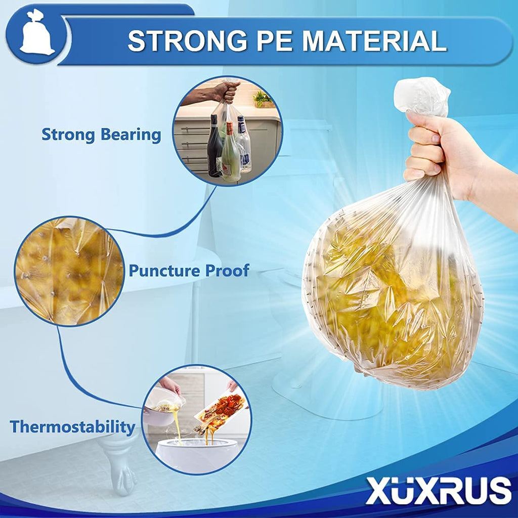 XUXRUS Small Garbage Bags 3 Gallon 200 Counts Bathroom Trash Bags Strong Clear Trash Can Bags Wastebasket Bin Liners Fit 8~10 Liter