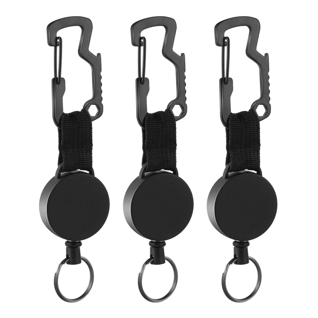 DELSWIN Retractable Keychain Key-Rings - Heavy Duty Key Holder Belt Clip with Multitool Carabiner, Keychain Lanyard Badge Reels (Pack of 3)