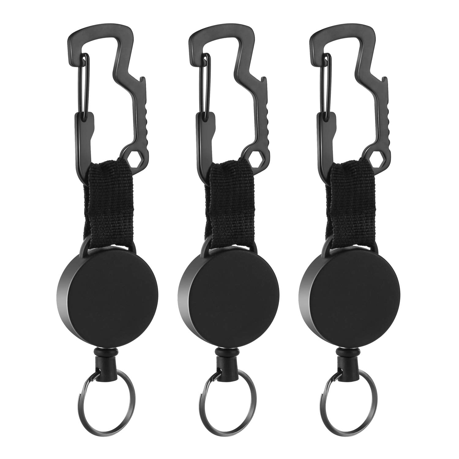 DELSWIN Retractable Keychain Key-Rings - Heavy Duty Key Holder Belt Clip with Multitool Carabiner, Keychain Lanyard Badge Reels (Pack of 3)