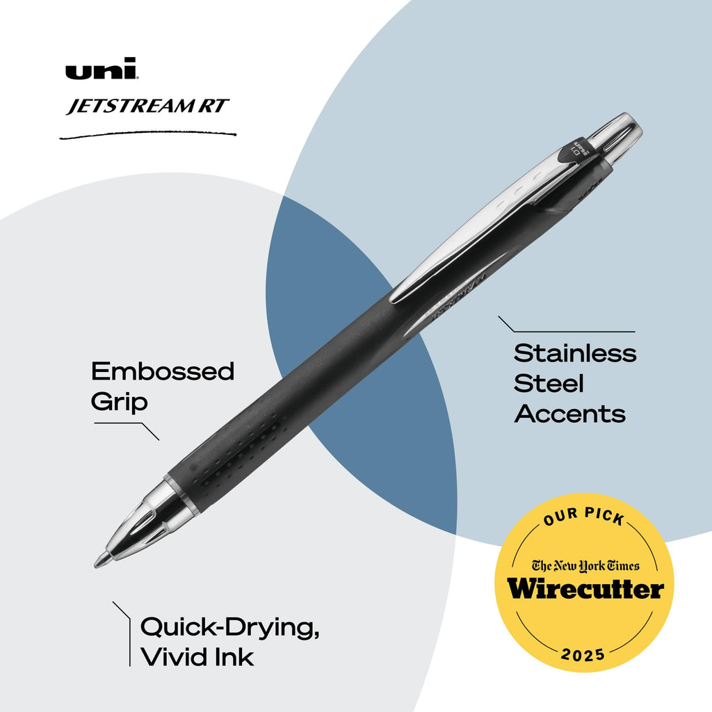 uni-ball Jetstream RT Retractable Roller Ball Pens, Fine Point, Black Ink, Pack of 12