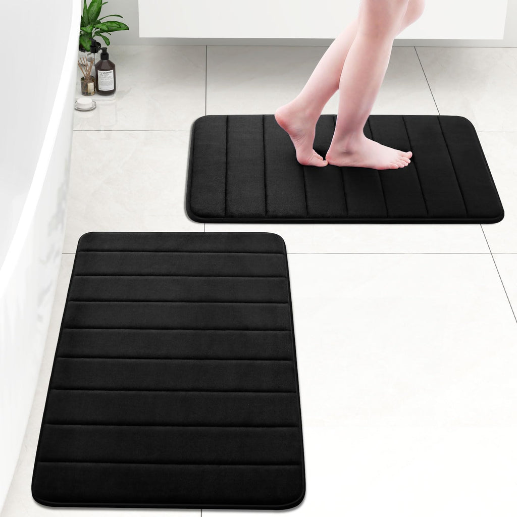 OLANLY Soft Memory Foam Bath Mat, Non-Slip and Super Absorbent Bathroom Mat, Machine Washable Quick Dry Bath Mats for Bathroom, Shower, and Tub, 16" x 24", Black