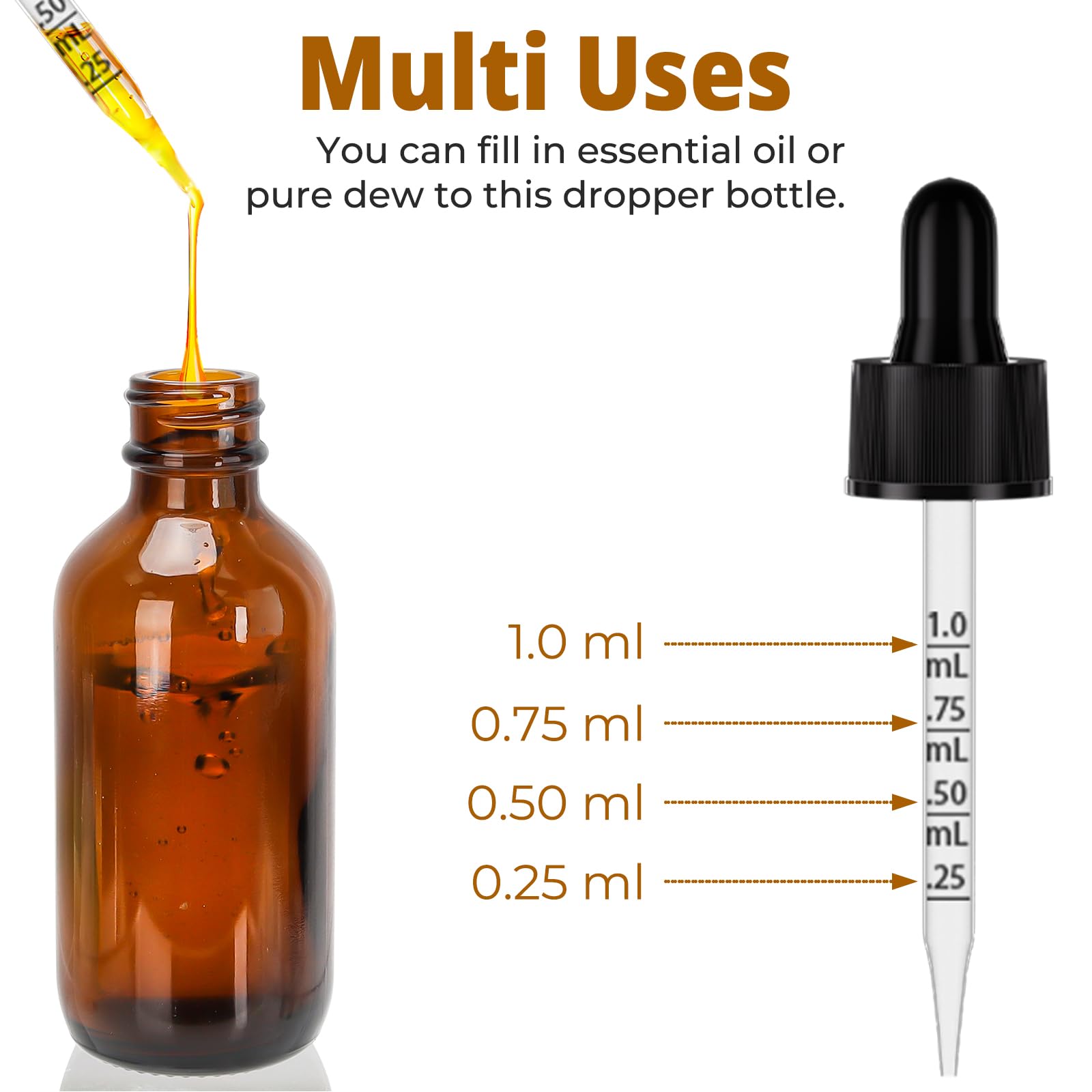 24 Pack 2 oz Glass Dropper Bottles with Measured Dropper - 60 ml Dark Amber Tincture Bottles for Essential Oils, Perfumes, Aromatherapy, Chemistry Lab Chemicals