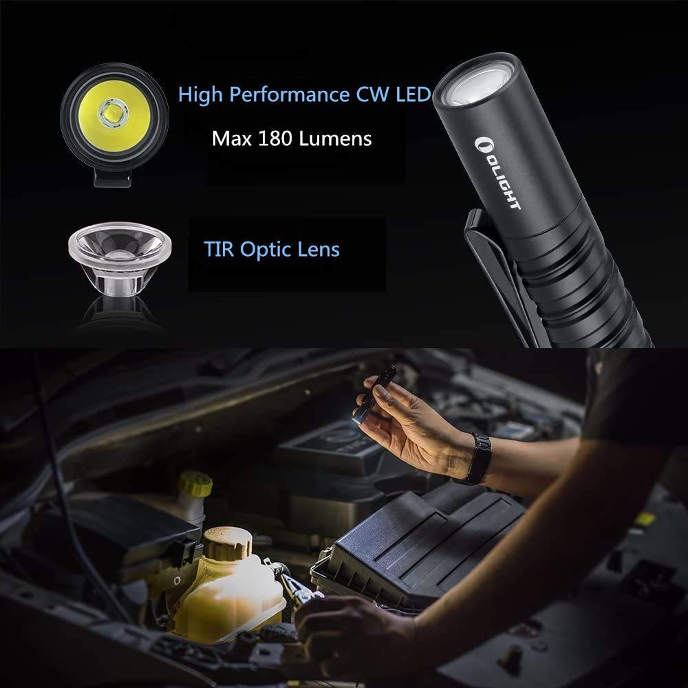 OLIGHT I3T EOS Slim EDC Flashlight, 180 Lumens Tail Switch Tiny Flashlight with Dual Direction Pocket Clip, Powered by AAA Battery, for Dog Walking, Camping, Hiking (Black)