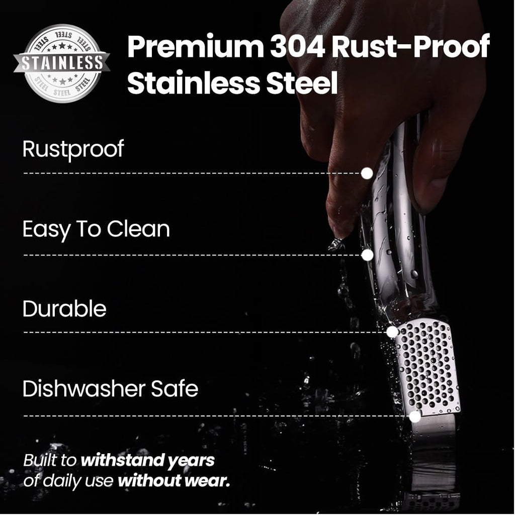 No Peeling Required Garlic Press Stainless Steel with Detachable Handle for Fine Mincing-Premium Garlic Mincer Tool, Rust-Proof, Easy to Clean, Dishwasher Safe Garlic Crusher with Lifetime Replacement