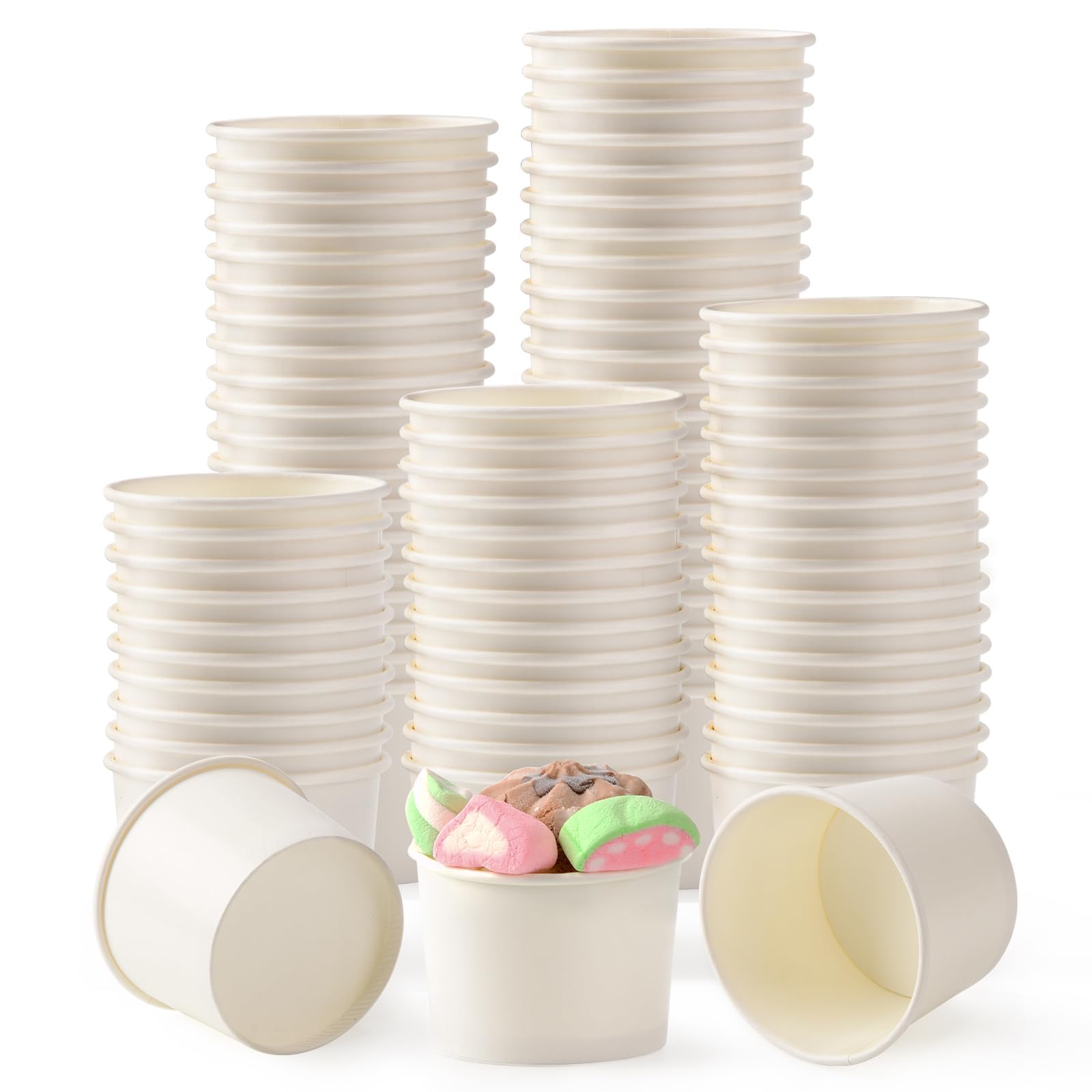 Belinlen 100 Count 4 oz Paper Ice Cream Cups Frozen Yogurt Cup Dessert Bowls Frozen Dessert Supplies(White)