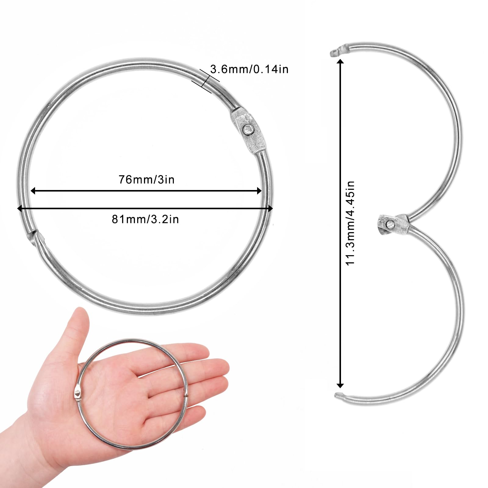 Coideal Extra Large Loose Leaf Binder Rings, 20 Pcs 3 Inch Metal Book Rings Nickel Plated, Easy to Open and Close, Jumbo Silver Keychain Key Rings for Index Cards, Office (76 mm)