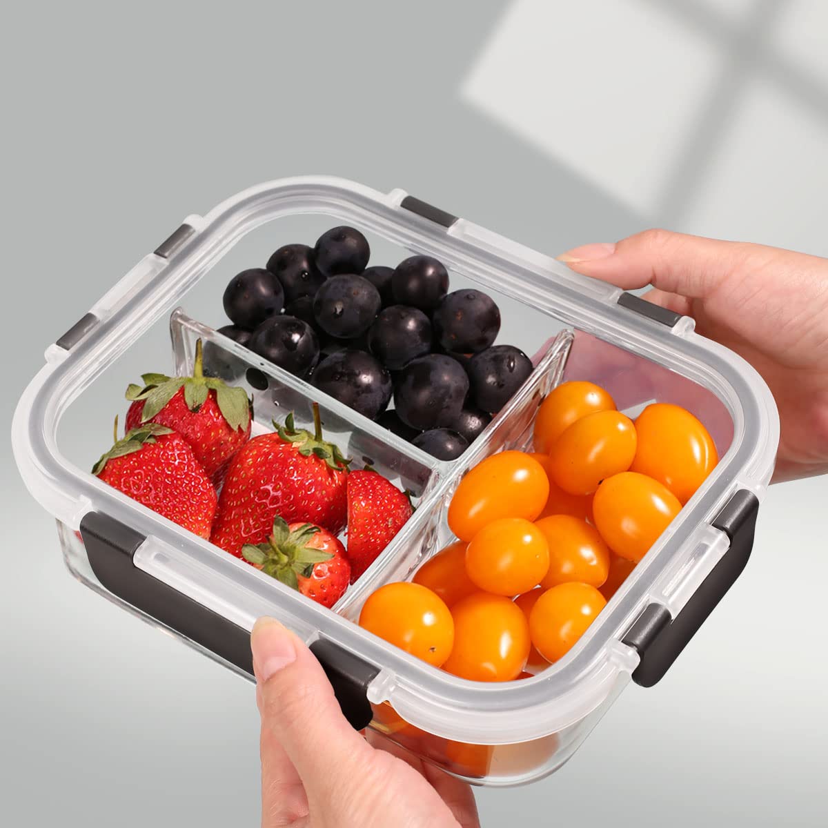 DAS TRUST 3 Pack 36oz Bento Box Glass Meal Prep Containers 3 Compartments Glass Food Storage Containers with Lids Meal Prep Bowls Lunch Box Glass Food Prep Container Lunch Containers for Microwave