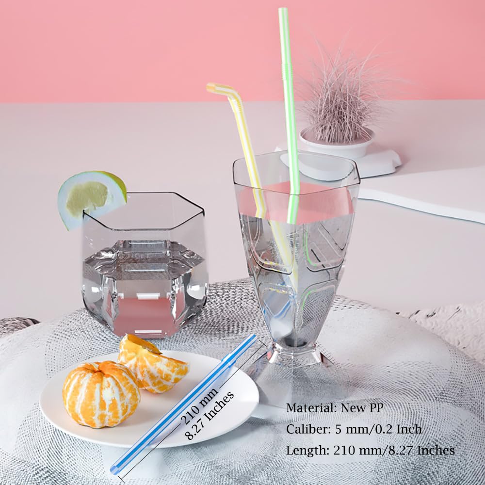 FOREVERIE 1000 Counts Value Pack Plastic Bendable Drinking Straws Flexible, Diameter 5 MM Length 21 CM (8.27 Inches), Assorted Colors Striped