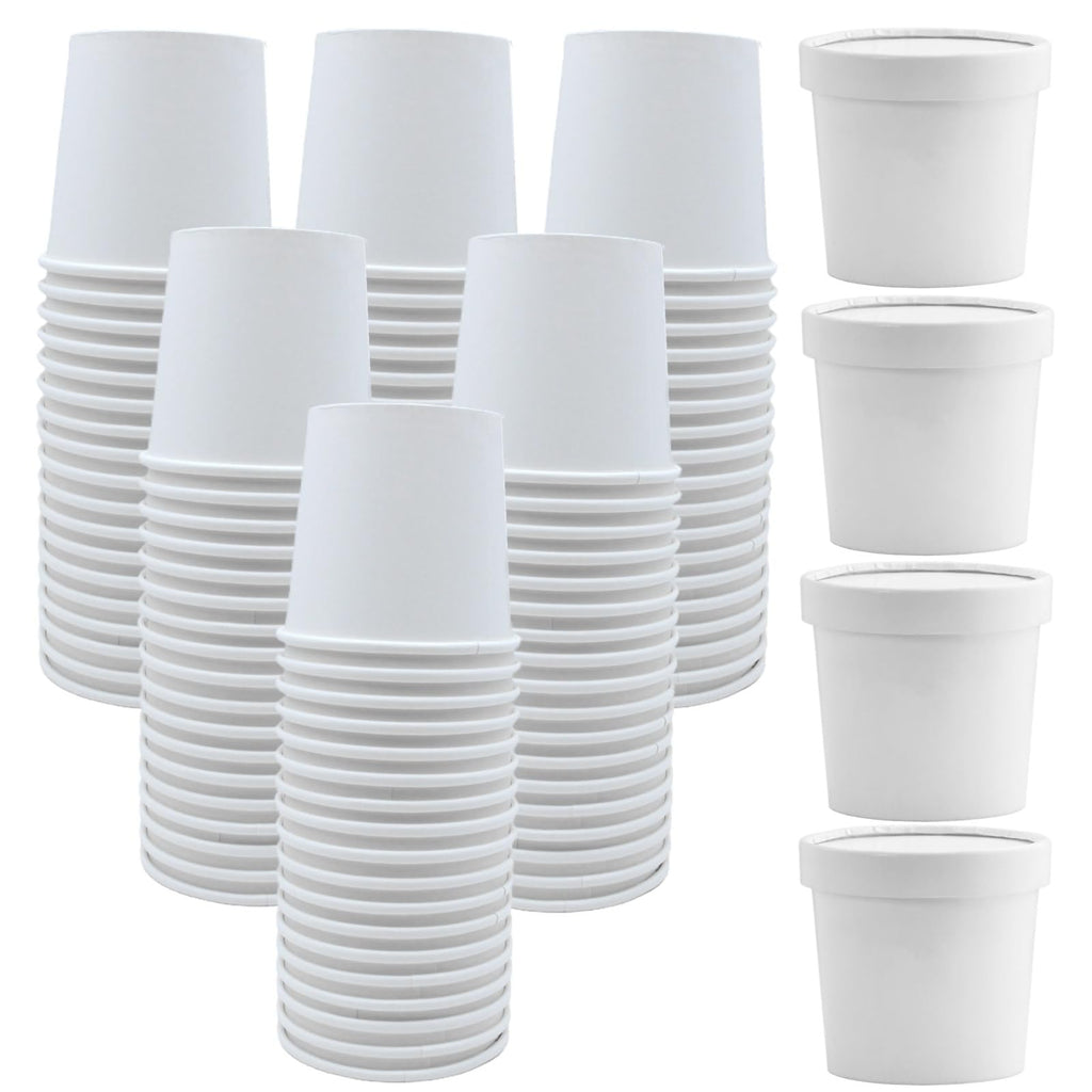 Zentriqlla 60 Pack 12 oz Paper Ice Cream Cups with Lids, to Go Soup Containers Dessert Bowl, Microwave and Freezer Safe White Food Storage Bowls for Parties, Christmas, Takeout, Picnics