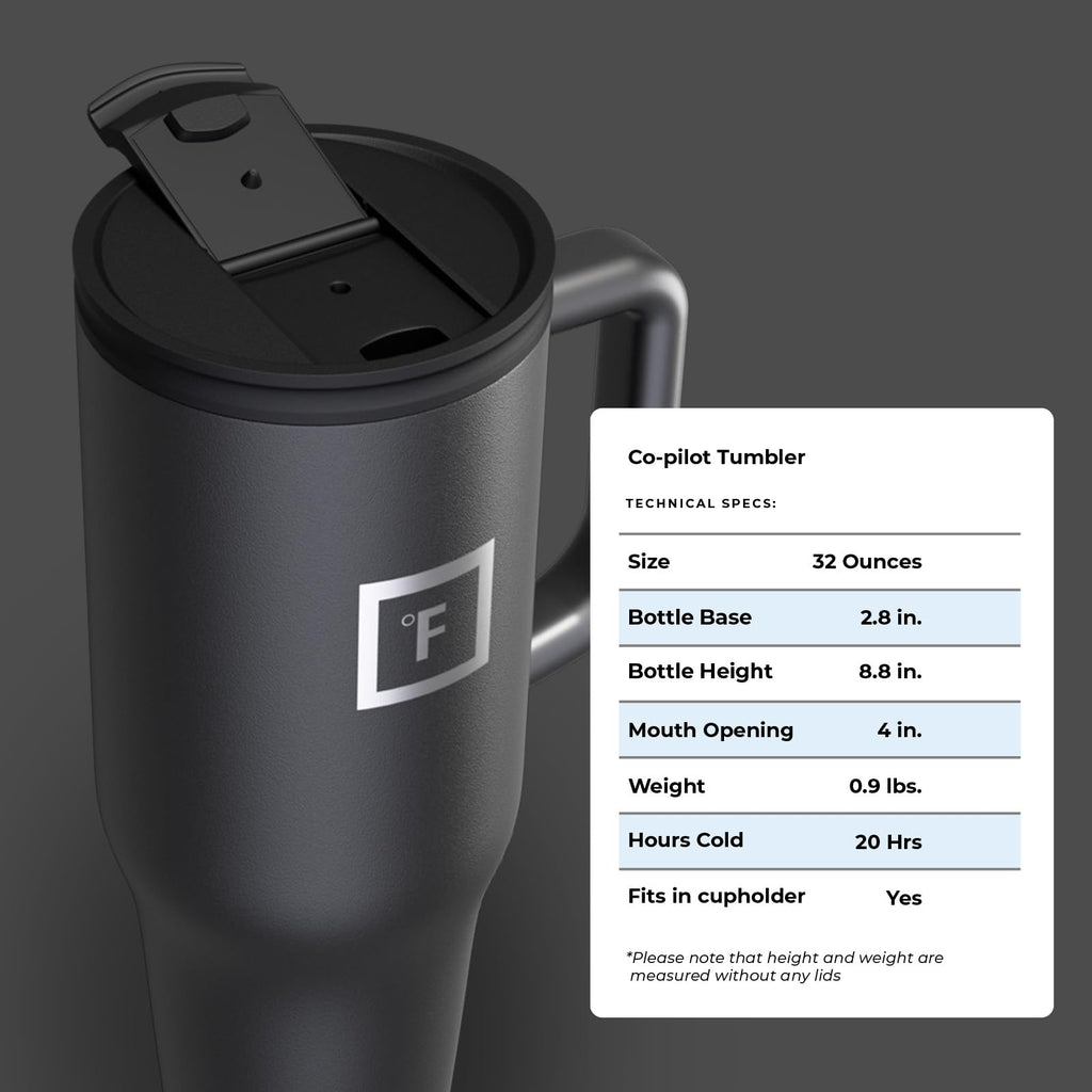 Insulated Tumbler with Straw Lid & Handle - 32oz (2 Lids) - Vacuum Leakproof Double Walled Stainless Steel Travel Mug Cup for Coffee Tea Water Hold Cold Iced Drinks - Fits Car Cup Holder