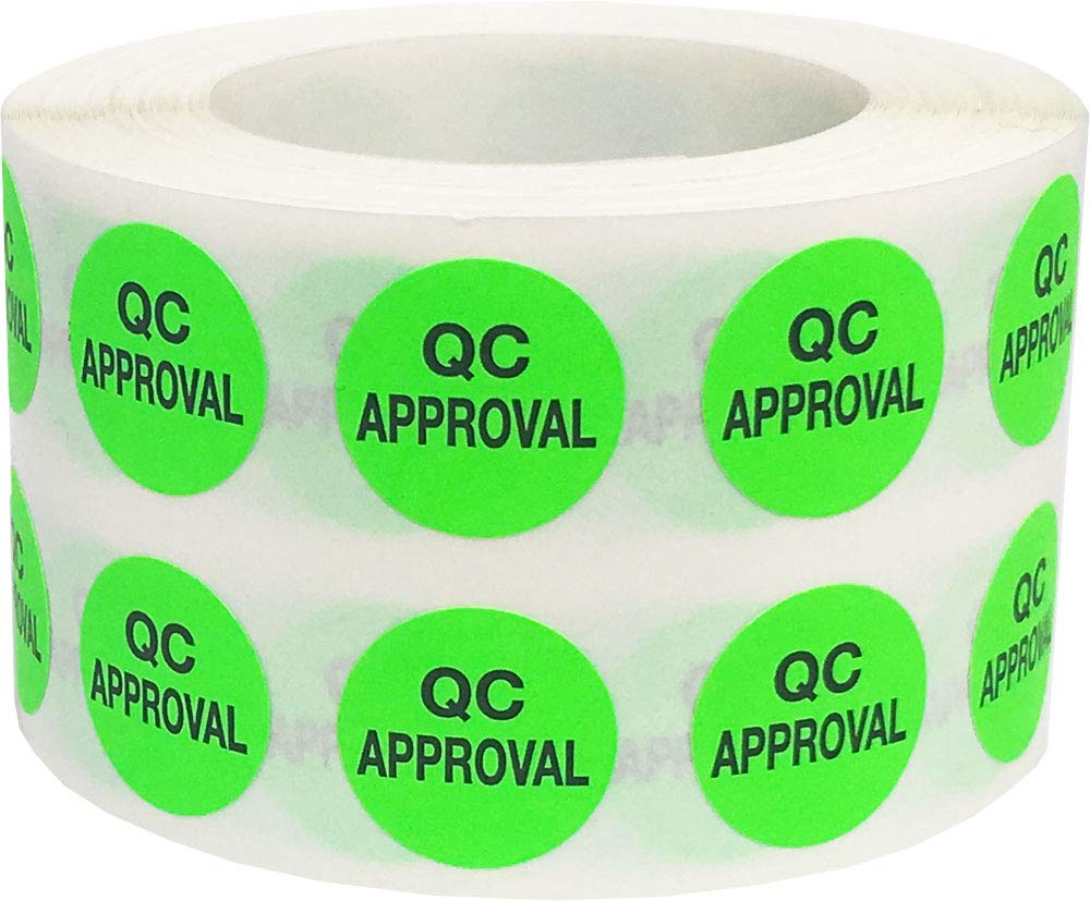 Fluorescent Green QC Approval Quality Check Stickers, 13 mm 1/2 Inch Circle Labels 1000 Pack