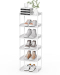 Altdnmaf Narrow Shoe Storage Rack, Compact Single Shoerack Stand for Slim Space, Stackable Tall Thin Show Tower, Solid Plastic Shelves, for Hallways, Kitchens, Bedrooms Tidy Organizer (White, 6 Tier)