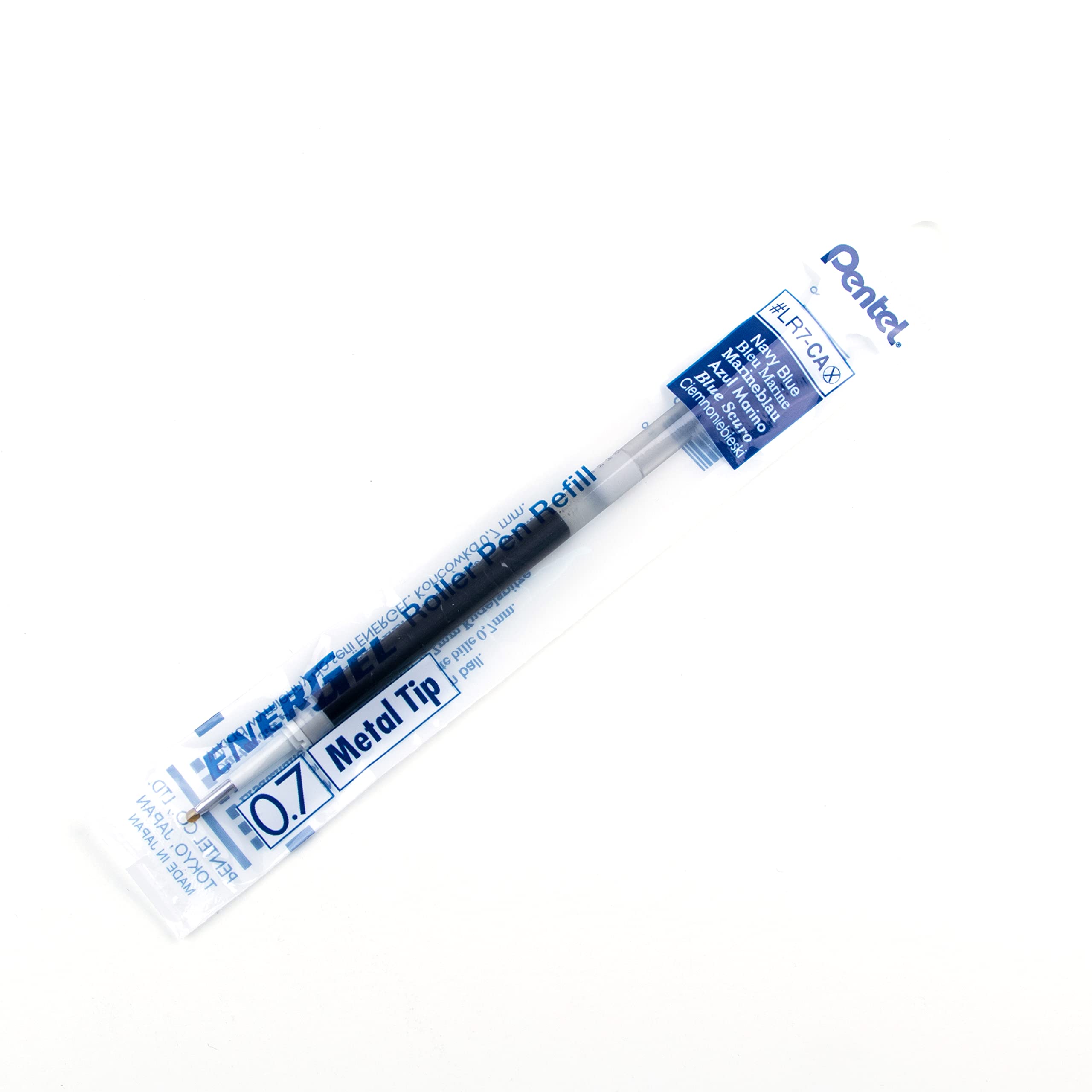 Pentel EnerGel Retractable Liquid Gel Rollerball, 0.7mm Medium Point, Navy Blue Ink, 3 Pens + 4 Refills