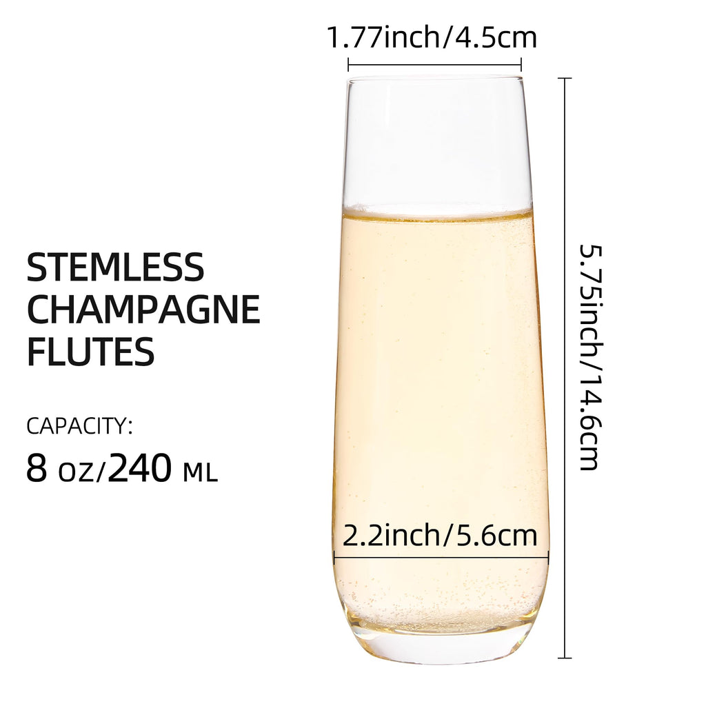 UMI UMIZILI Champagne Glasses Set of 12, Stemless Champagne Fltute with Mordern Shape, Sparkling Bubble Wine Glasses for Party Bar Resturant Clear, Dishwasher safe