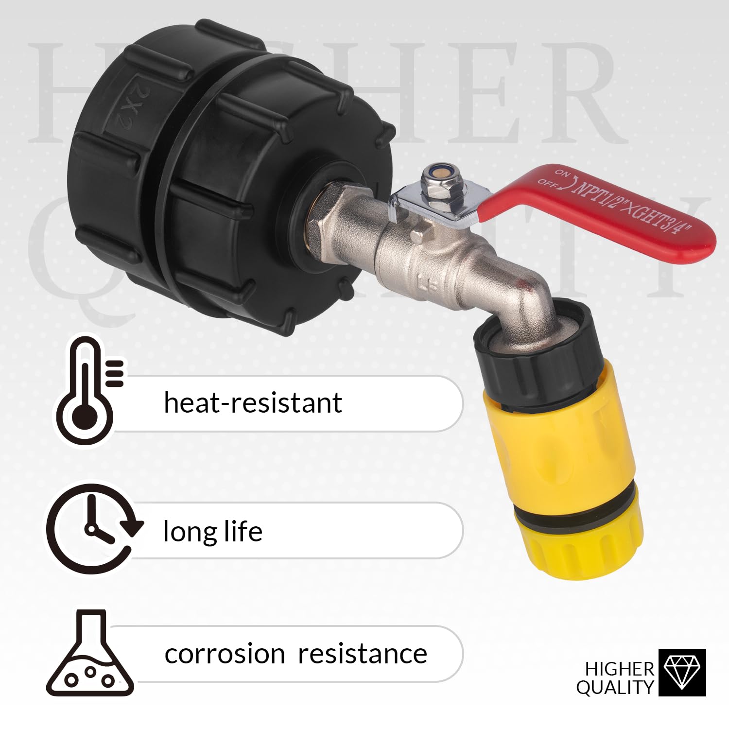 IBC Tote Adapter 275-330 Gallon IBC Bag Tank Fittings, 1/2 in Lead-Free Compliant Brass Garden Hose Valve with 3-Size IBC Tote Adapter, 2.44" Fine, 2 "Fine, and 2" Coarse Thread