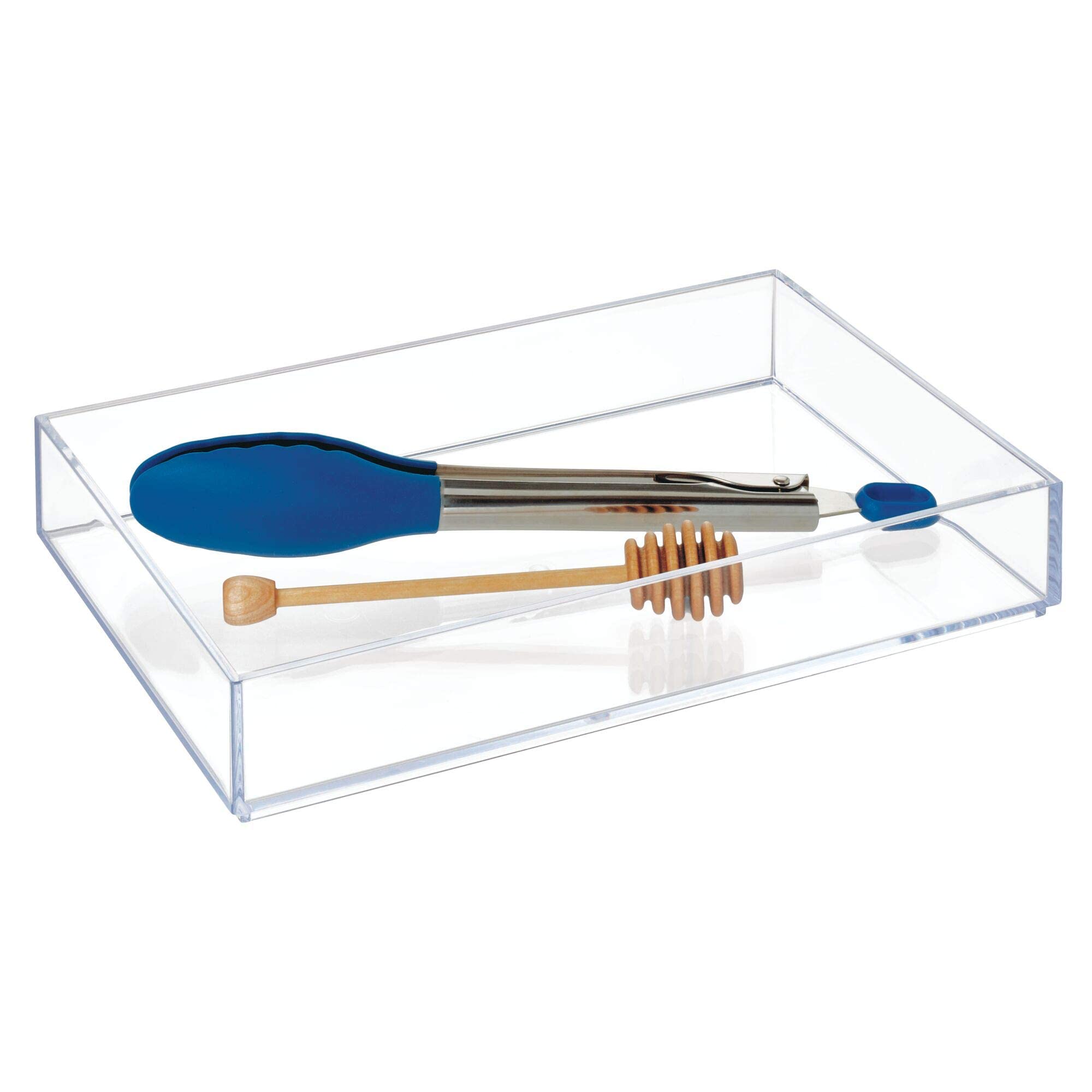 iDesign Clarity Plastic Drawer Organizer, Storage Container for Vanity, Bathroom, Kitchen Drawers, 8" x 12" x 2", Clear