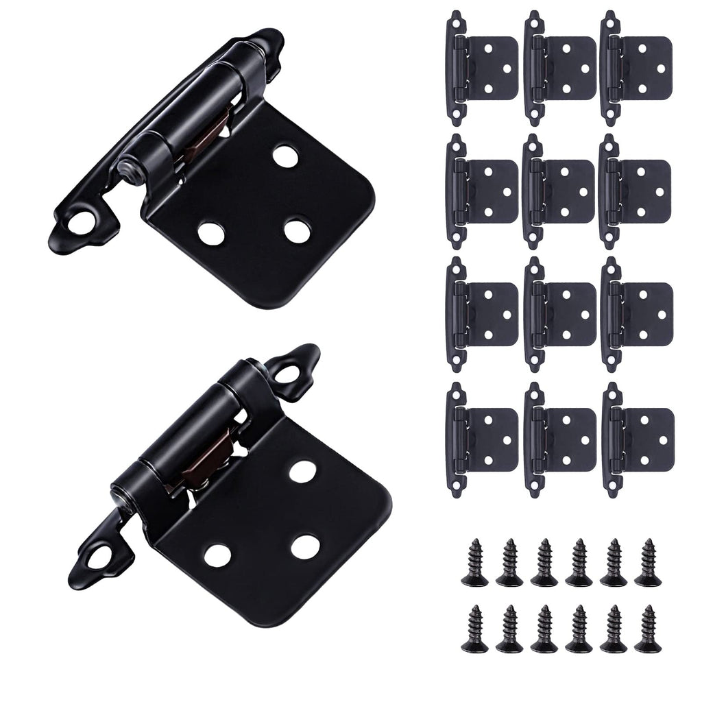 16 Pack Cabinet Hinges for Kitchen Cabinets,1/2" Overlay Cabinet Hinge Self Closing Kitchen Cabinet Door Hinges Black Kitchen Cabinet Door Hinges with Upgraded Screws(8 Pairs)