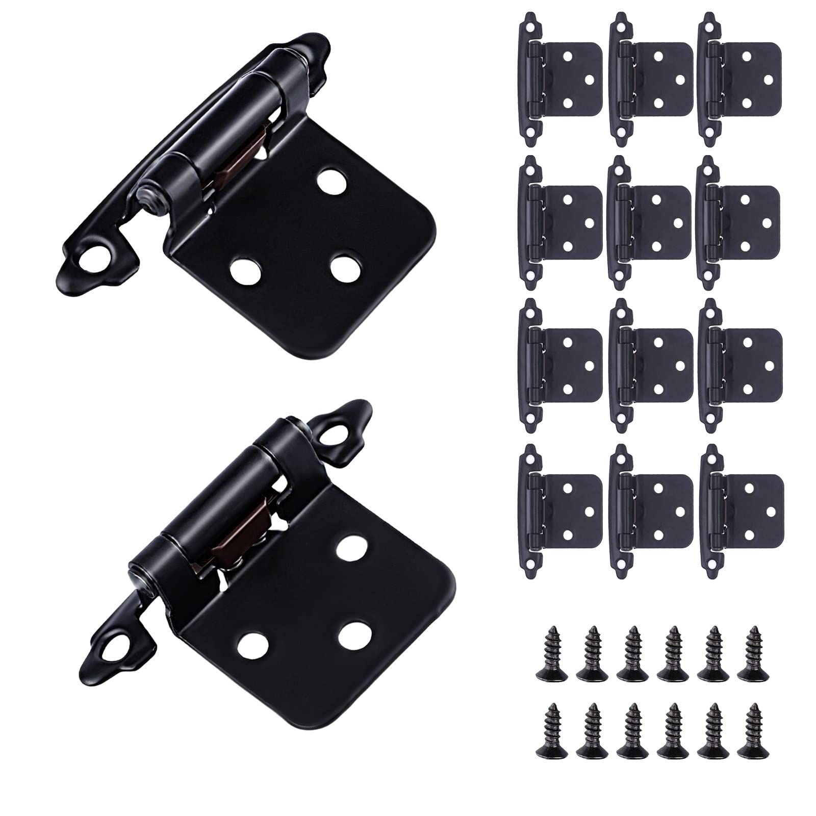 16 Pack Cabinet Hinges for Kitchen Cabinets,1/2" Overlay Cabinet Hinge Self Closing Kitchen Cabinet Door Hinges Black Kitchen Cabinet Door Hinges with Upgraded Screws(8 Pairs)