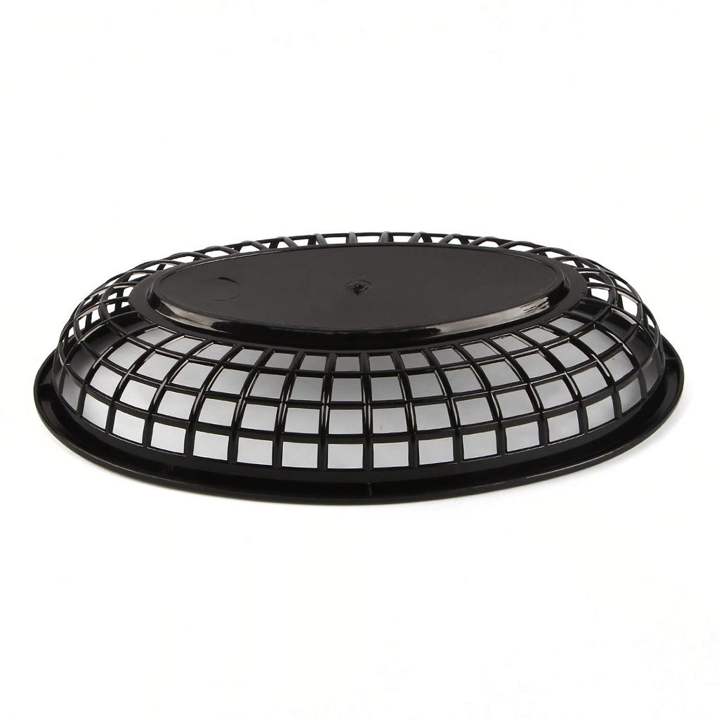 Kingrol 50 Pack Black Oval Fast Food Baskets, Food Serving Tray for Sandwiches, Burgers, Nachos, Fries, Hot Corn Dogs, Plastic Storage Basket Bin, 8-7/8 x 5-5/8 Inches