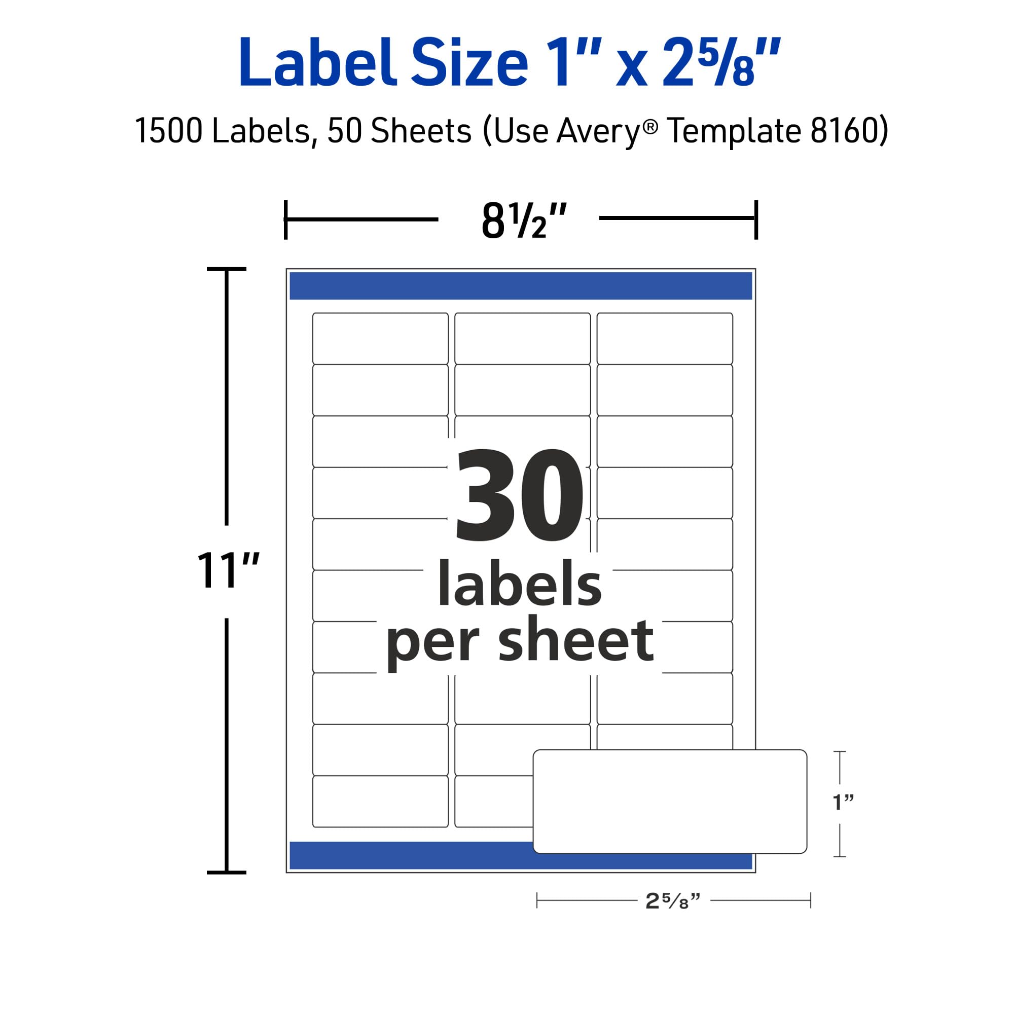 Avery Easy Peel Printable Address Labels with Sure Feed, 1" x 2-5/8" Customizable Stickers, White, 1,500 Blank Mailing Labels, Great for Mailing, Shipping, and More (2-Pack of 08160)
