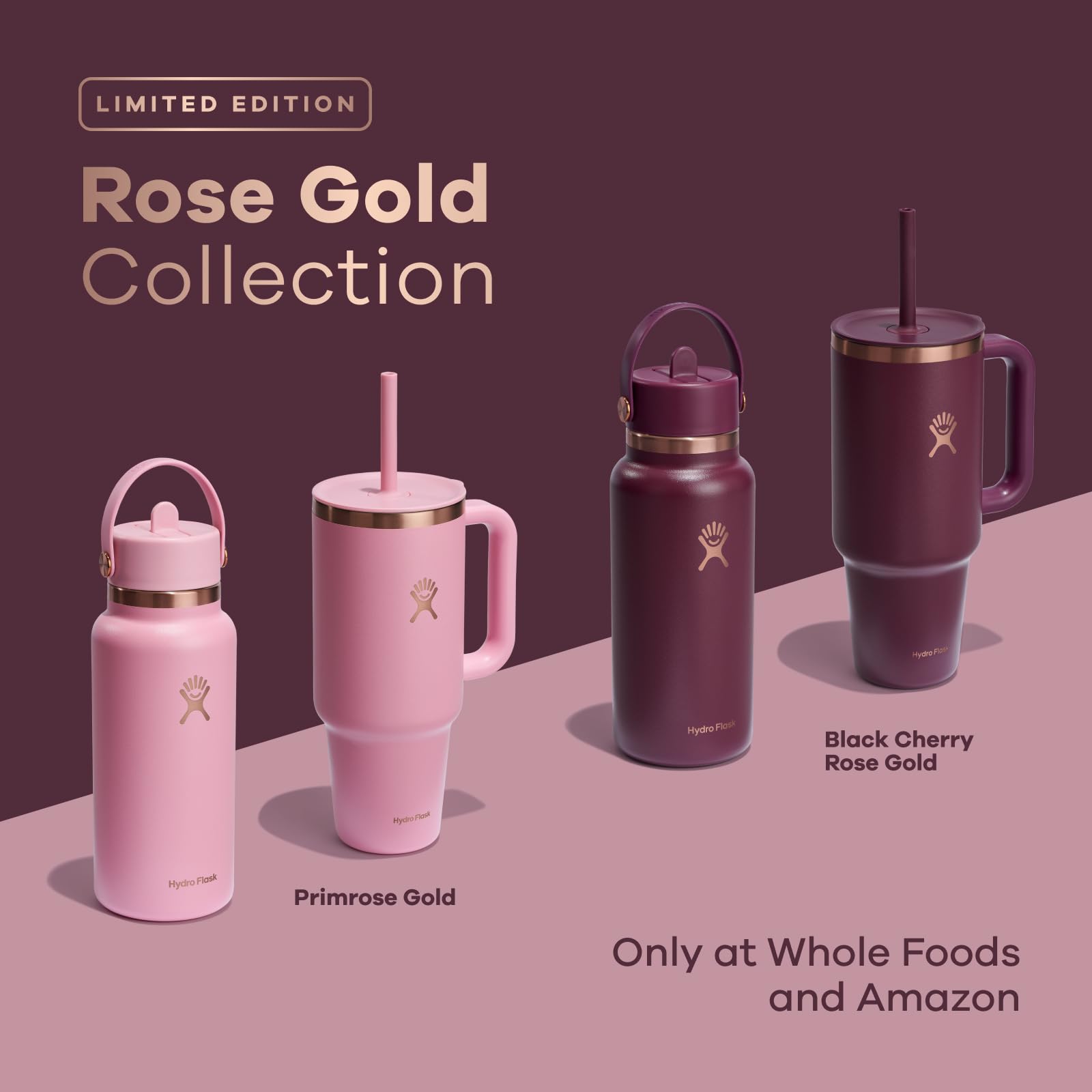 Hydro Flask 40 Oz All Around Stainless Steel Travel Tumbler with Leak Resistant Flexible Straw Press-in Lid, Black Cherry Rose Gold