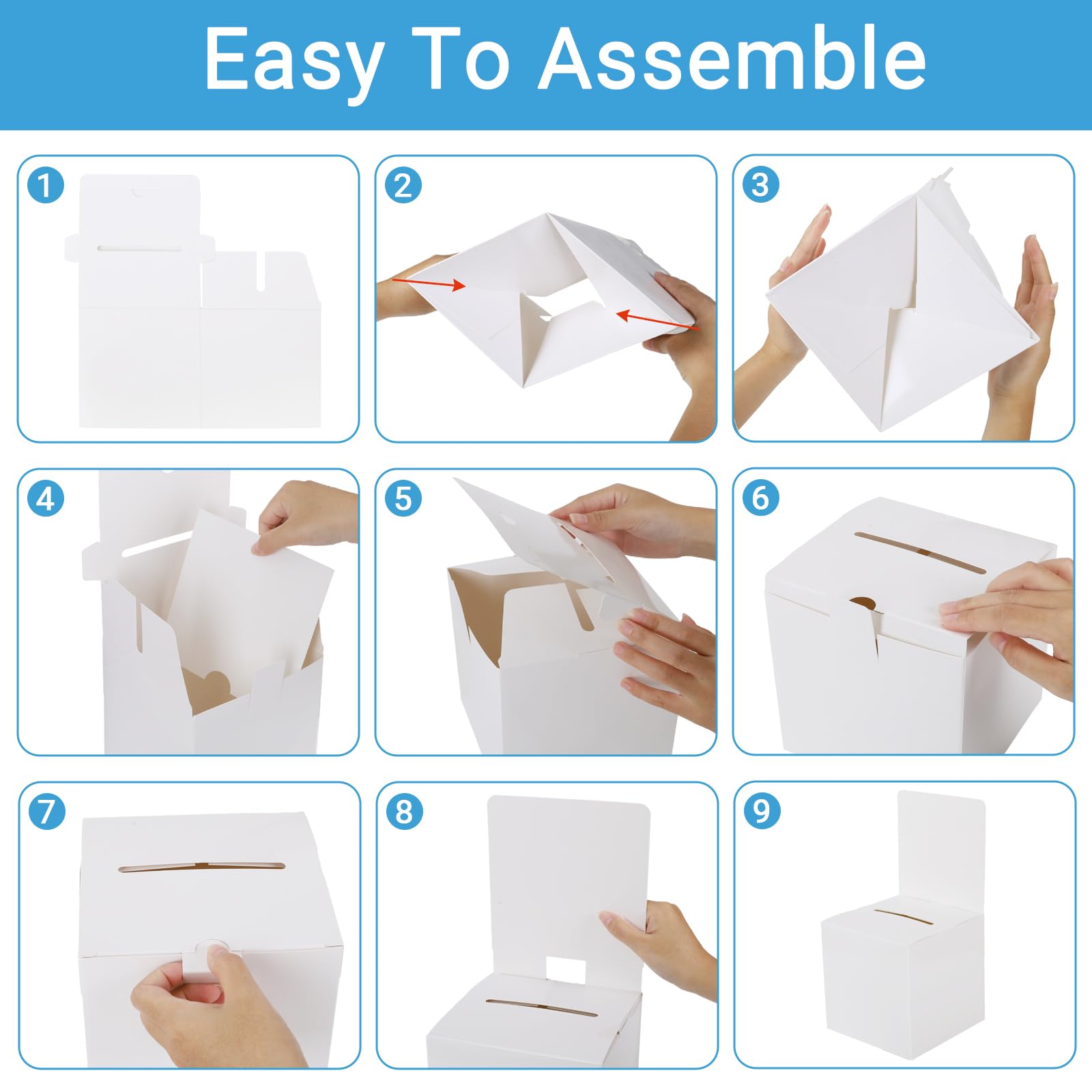 zmybcpack 12 Pcs 6x6x6 Inch Ballot Box with Self-Locking Bottom, White Cardboard Raffle Donation Suggestion Box for Fundraising, Voting, Business Card Collection