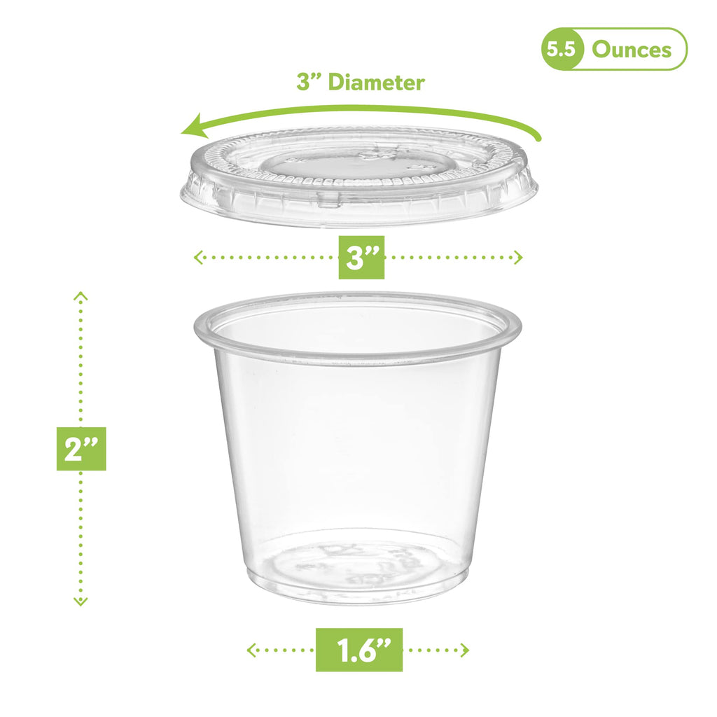 5 oz - 100 Sets Clear Diposable Plastic Portion Cups With Lids, Small Mini Containers For Portion Controll, Meal Prep, Sauce Cups, Slime, Medicine, Dressings, Crafts, Disposable Souffle Cups