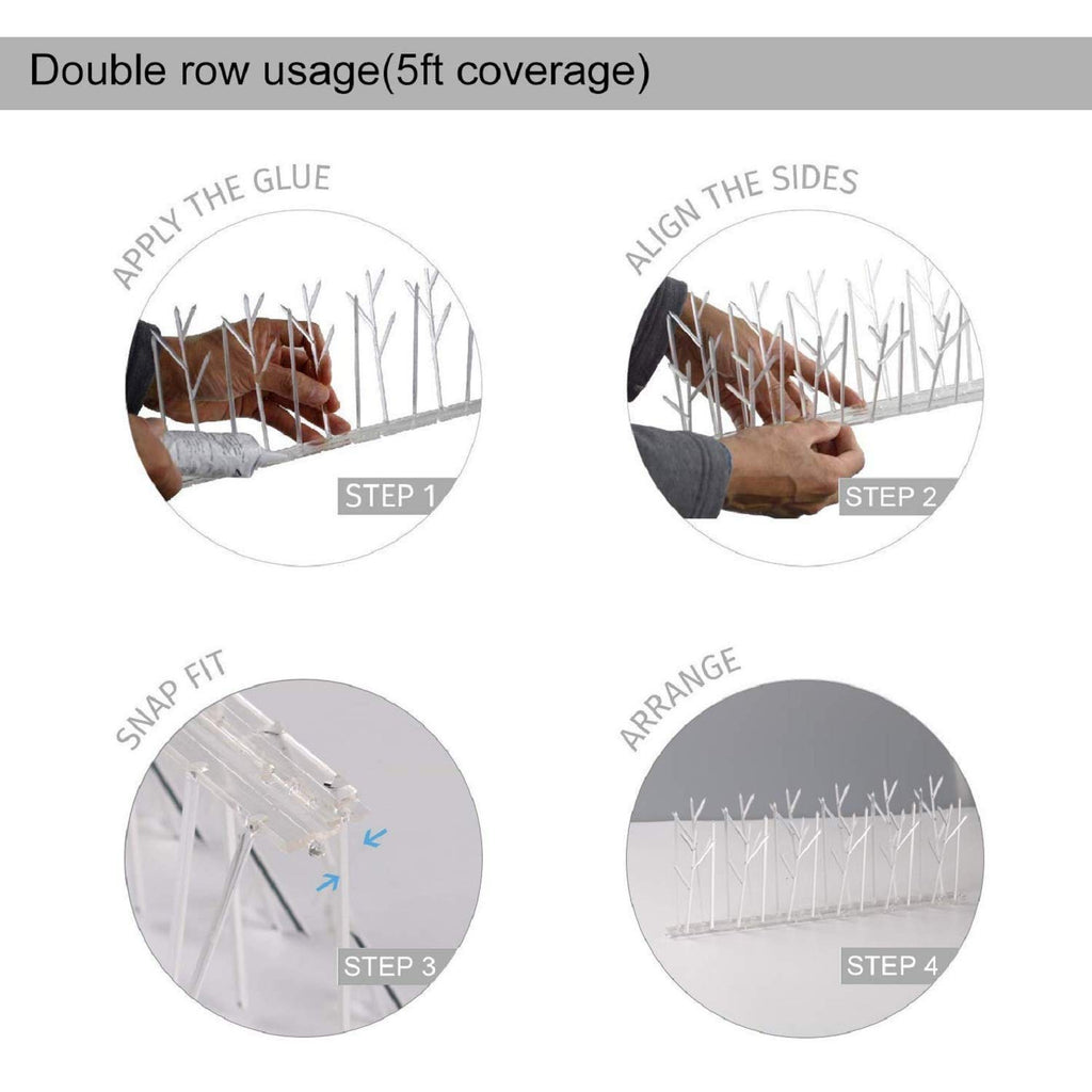 ASPECTEK Polycarbonate Bird Spikes with Adhesive Glue for Ledges and Surfaces, 10-Foot Kit