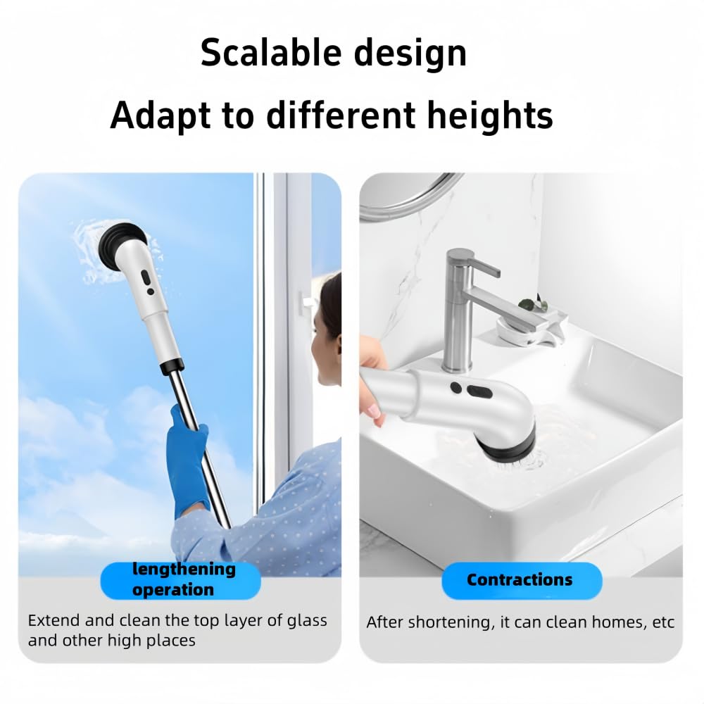 Electric Spin Scrubber, [IPX7 Waterproof] Cleaning Brush with 9 Replaceable Brush Heads, Power Scrubber for Bathroom, Kitchen, Floor, Tub, Toilet