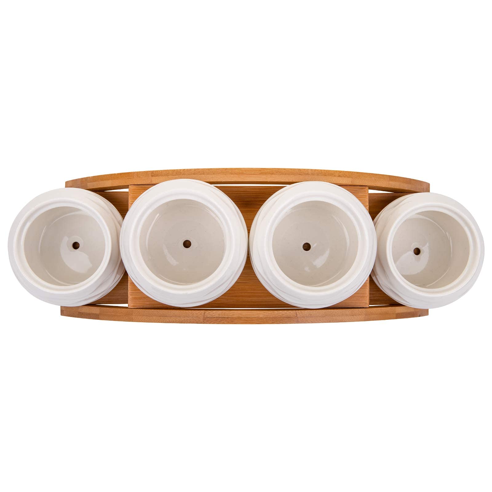 Yarlung 4 Pack Succulent Plant Pots and Stand Set, Ceramic Mini Planter Pots with Bamboo Tray, 2.75 Inch Small Cactus Flower Pot for Garden, Office Desk, Home Decor (No Plants Included)