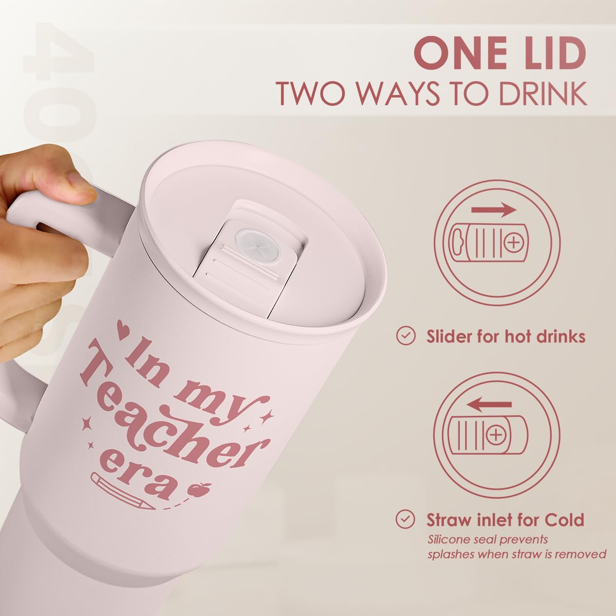 SANDJEST Teacher Gift – Stainless Steel Insulated Tumbler with Handle - Cool Teacher Club Travel Coffee Mug Cup for Women Back to School Birthday Christmas Teacher's Appreciation, 40oz