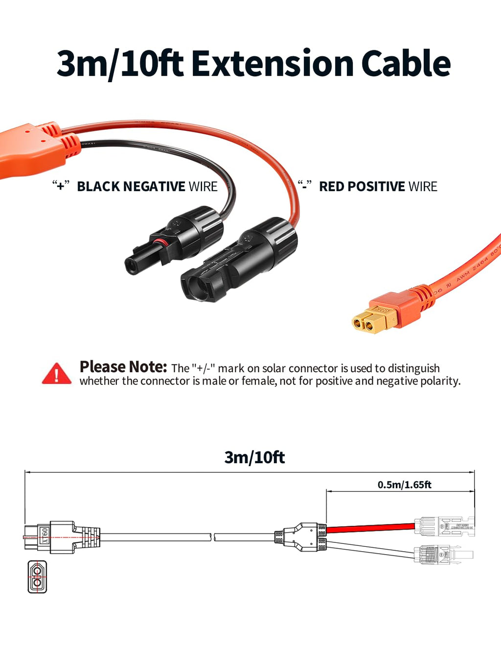 Tonton M-C-4 Solar Connector to XT60 Adapter Connector Cable, 12AWG Solar Panel Adapter for EF ECOFLOW River & Delta Series Portable Power Station, Solar Generator, RV Foldable Solar Panel (3M/10FT)