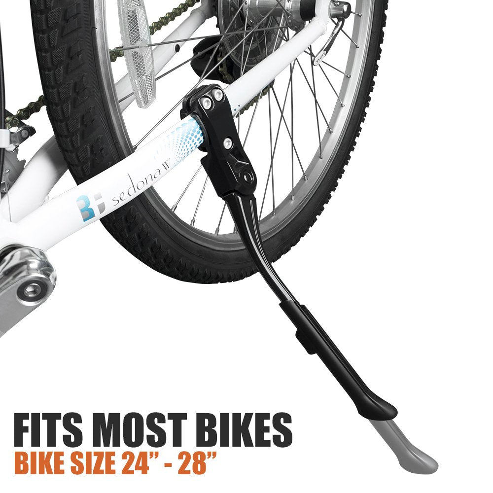 BV Bike Kickstand - Alloy Adjustable Height Rear Side Bicycle Kick Stand, for 24" - 28" Mountain Bike, Road Bike, BMX, MTB (Regular Duty - Black)