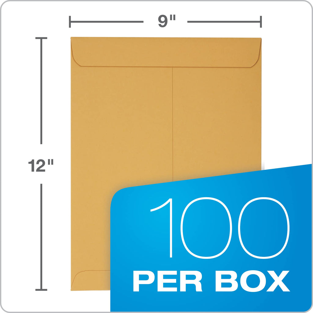 Quality Park Envelopes, Redi-Seal Catalog Envelopes, 9 x 12 Inches, 28 lb Light Brown Kraft, Self-Sealing, 100 Count - Ideal for Mailing, Storage, and Organizing