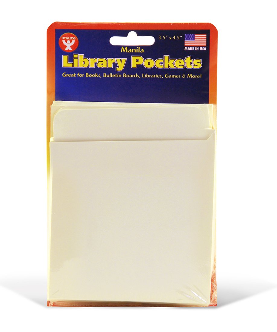 HYGLOSS 15430 Self-Adhesive Library Card Pockets, 3.5-Inch by 5-Inch, 40 Pages, Manila , White