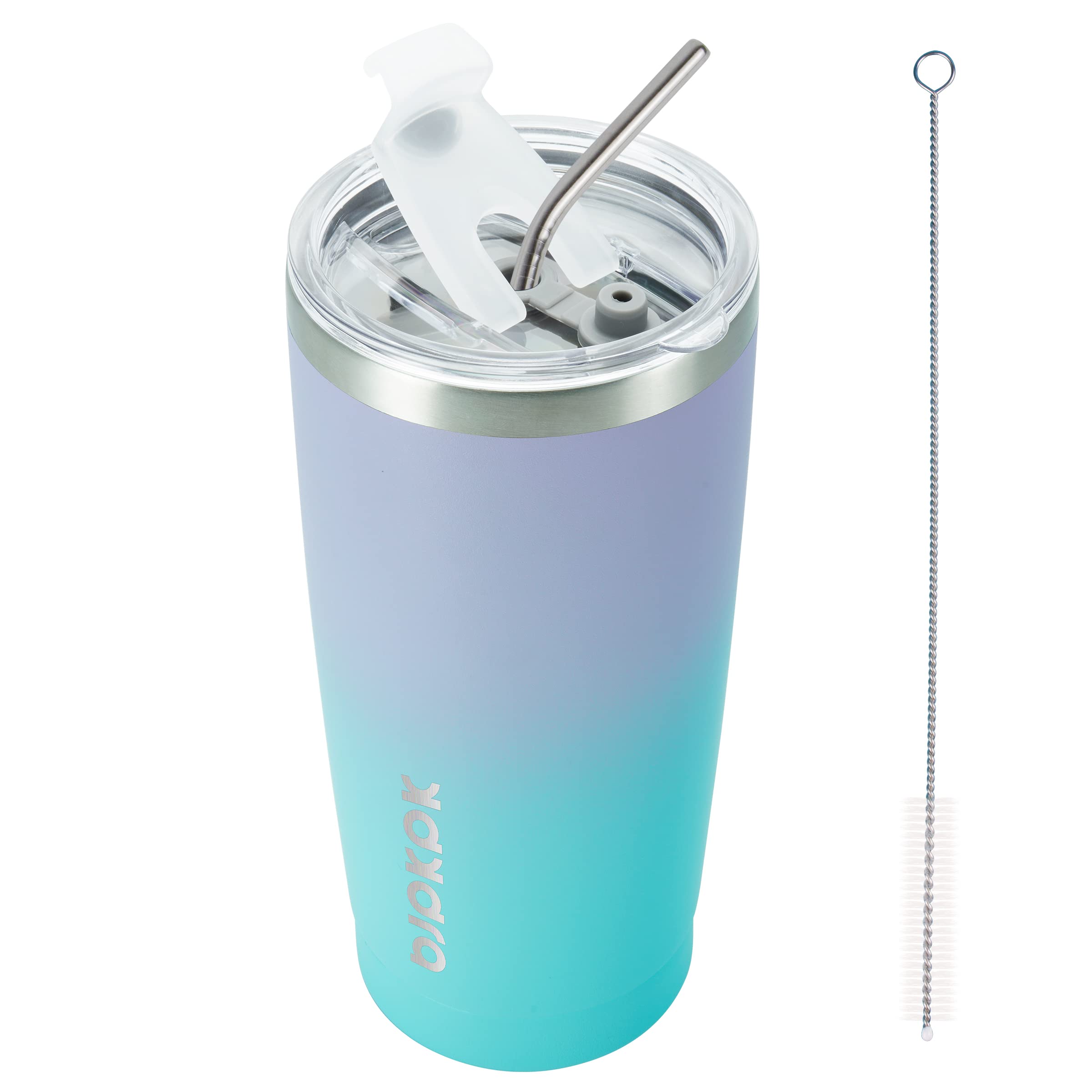 BJPKPK Insulated Stainless Steel Tumbler, Coffee Tumbler with Lid and Straw, Double Wall Vacuum Travel Mug, Powder Coated Leak-Proof Tumbler Cup,Purple Green