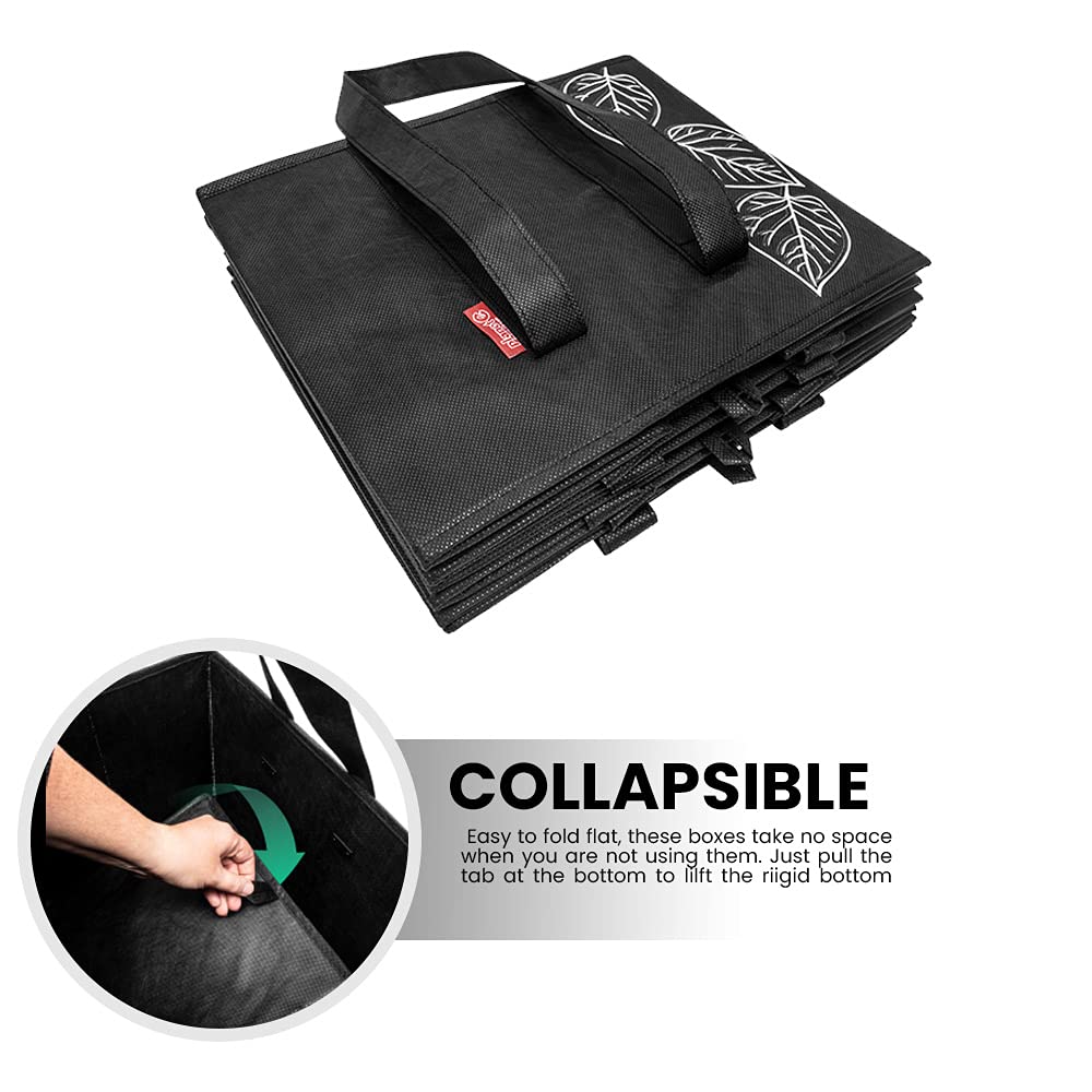 Planet E Reusable Grocery Shopping Bags – Large Collapsible Boxes With Reinforced Bottoms (Pack of 3, Black)