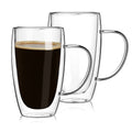 2-Pack 15 Oz Double Walled Glass Coffee Mugs with Handle,Tasse à café en verre Double paroi,Insulated Layer Coffee Cups,Clear Borosilicate Thermal Glass Mugs,Fit for Cappuccino,Tea,Latte,Hot Beverage
