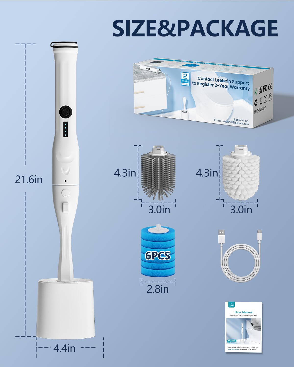 Electric Toilet Brush and Holder Set, Leebein 10 in 1 Electric Toilet Bowl Cleaning Kit with Replaceable Brushes, Nylon and Silicone Toilet Brush, 6 Refills Disposable Cleaner Brush, 2 Crevice Brushes